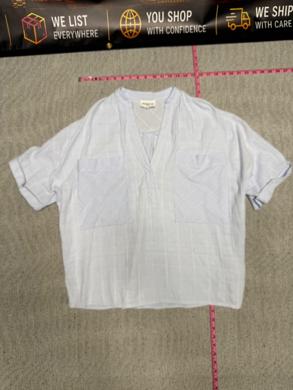 Frnch Paris Light Blue Cotton Short Sleeve Blouse Size Small